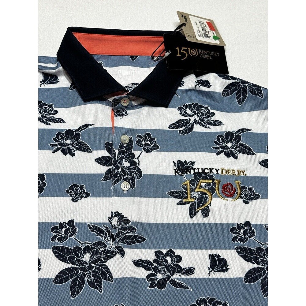 Kentucky Derby Puma Polo 150th 2024 Striped Floral Mens Medium Wicking Stretch